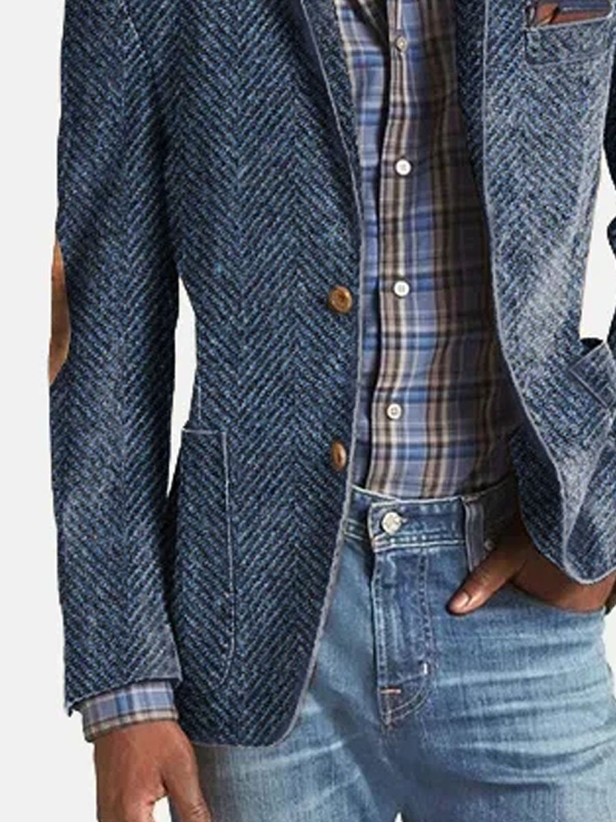 Samuel - Casual Herringbone Pattern Suede Blazer