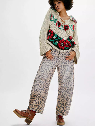 Willa/ Wild Leopard Barrel Jeans