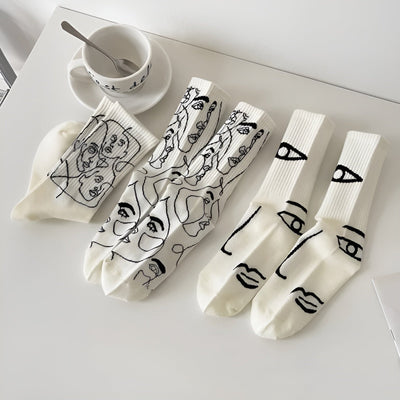 Line Art Faces – Abstract Design Socks