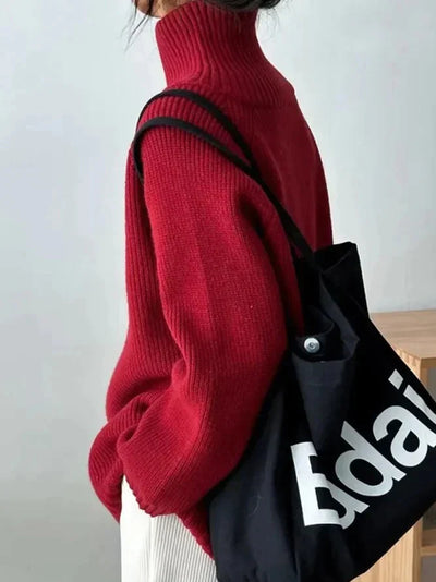 Scarlet™ | Red monochrome sweater with a high neckline