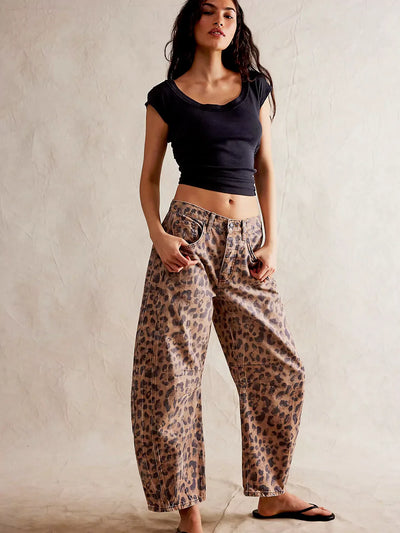 Willa/ Wild Leopard Barrel Jeans