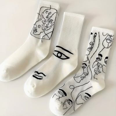 Line Art Faces – Abstract Design Socks