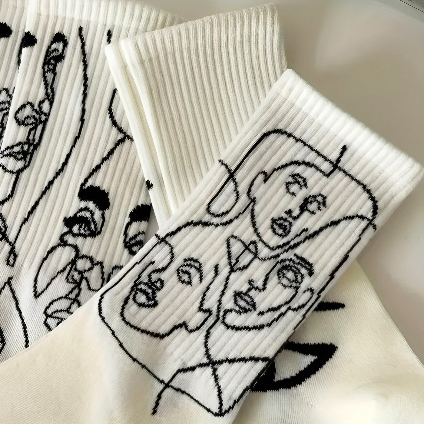 Line Art Faces – Abstract Design Socks