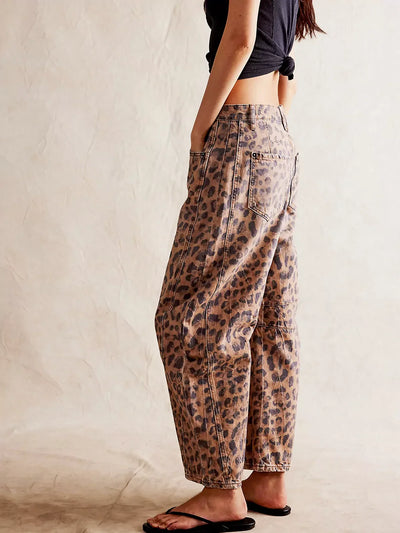 Willa/ Wild Leopard Barrel Jeans