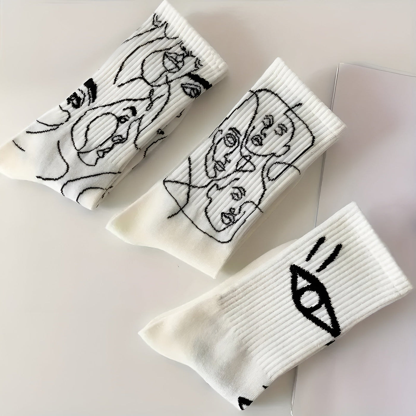 Line Art Faces – Abstract Design Socks