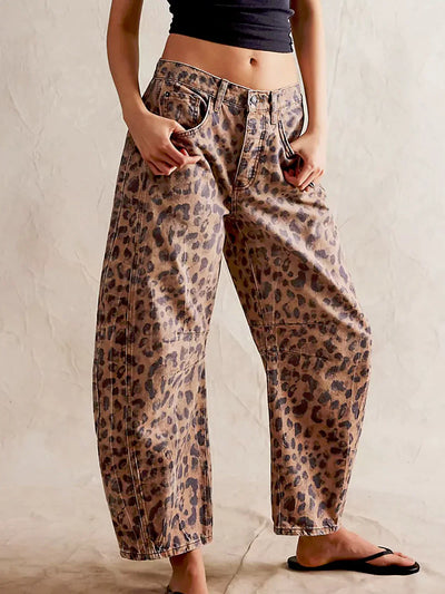 Willa/ Wild Leopard Barrel Jeans