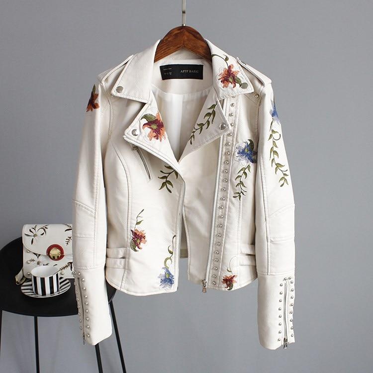 Ella | Women's Leather Jacket With Floral Accents