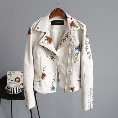 Ella | Women's Leather Jacket With Floral Accents