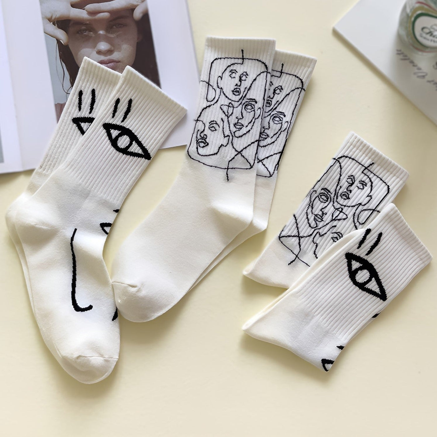 Line Art Faces – Abstract Design Socks