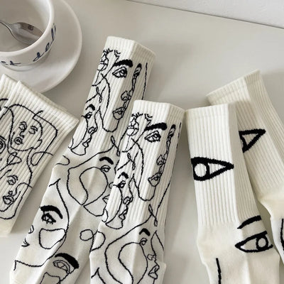 Line Art Faces – Abstract Design Socks