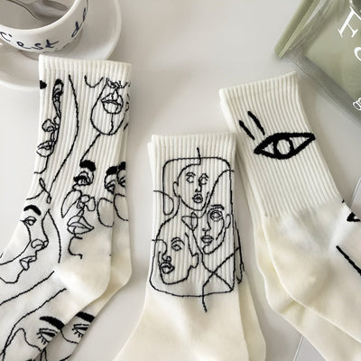 Line Art Faces – Abstract Design Socks