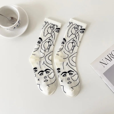 Line Art Faces – Abstract Design Socks