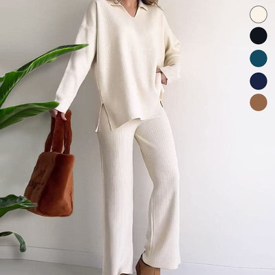 Chic V-Neck Split Knit Set – 2024 Edition