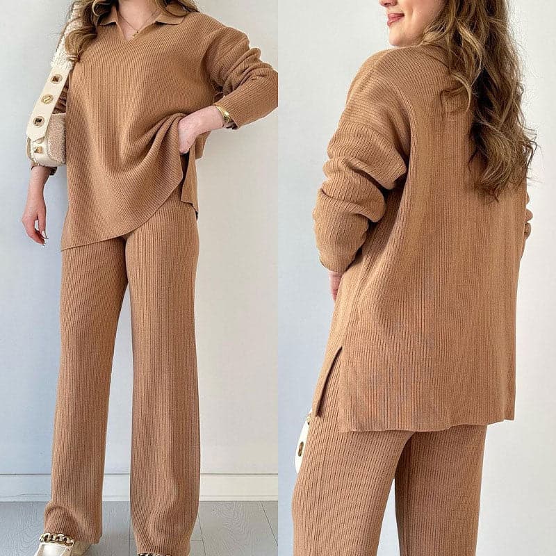 Chic V-Neck Split Knit Set – 2024 Edition