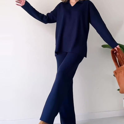 Chic V-Neck Split Knit Set – 2024 Edition