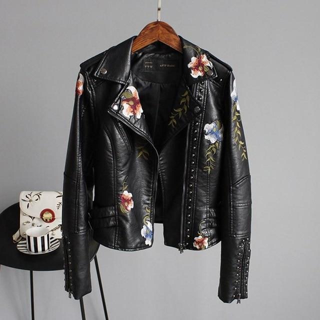 Ella | Women's Leather Jacket With Floral Accents